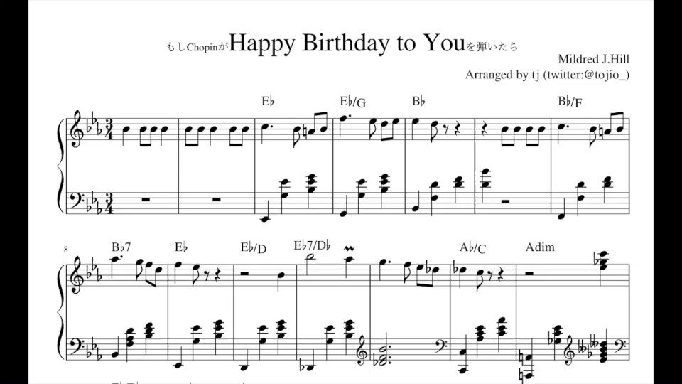 Tj ピアノ Ar Twitter もしショパンがhappy Birthday To Youを弾いたら というネタの楽譜を作成しました 大切な人の誕生日などにご活用ください 楽譜画像は後でこのツイートへのリプで貼ります T Co Wseyr81smn Twitter
