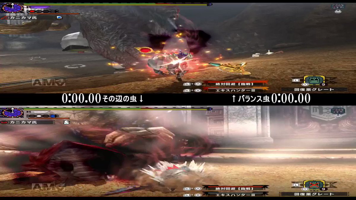 カニカマ 棍 エキスハンター バランス虫使用時の比較 操虫棍ハンターさん 参考程度にどうぞ Mhxx