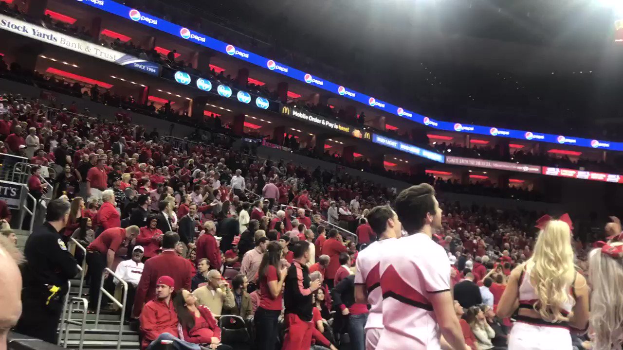 The entire arena is singing Denny Crum happy birthday 