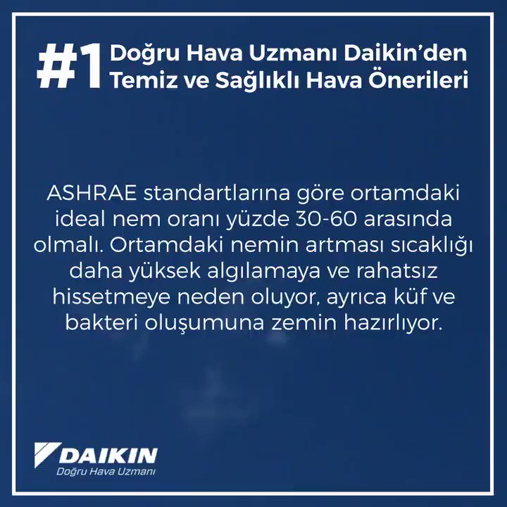 Daikin Turkiye On Twitter Nem Kontrolu Bu Konuda Onemli Bir Otorite Olan Ashrae Standartlarina Gore Ortamdaki Ideal Nem Orani Yuzde 30 60 Arasinda Olmali Ortamdaki Nemin Artmasi Sicakligi Daha Yuksek Algilamaya Ve Rahatsiz