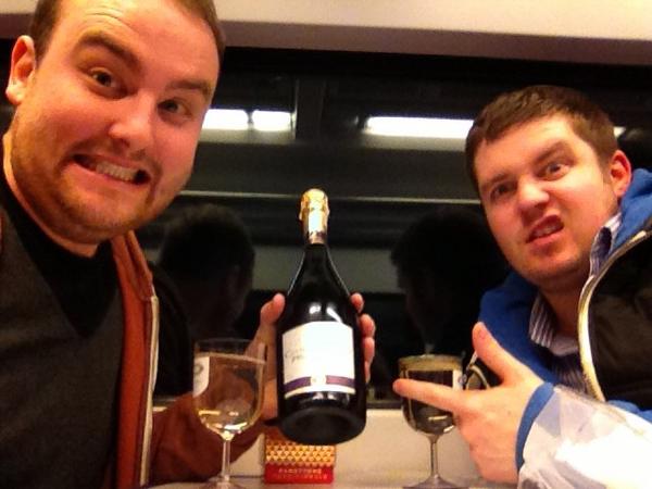 PeteOtway's tweet image. On the train home with @callummarshall. Cheers! #pantherbanter
