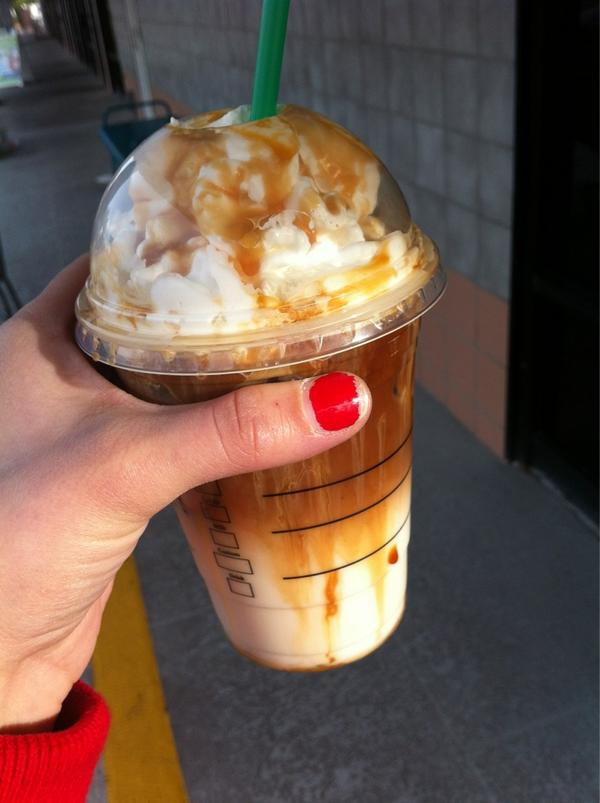 Julianapoo's tweet photo. Caramel macchiato, extra shot of espresso, extra caramel, whipped cream....very happy. http://t.co/Hrn9sZoG
