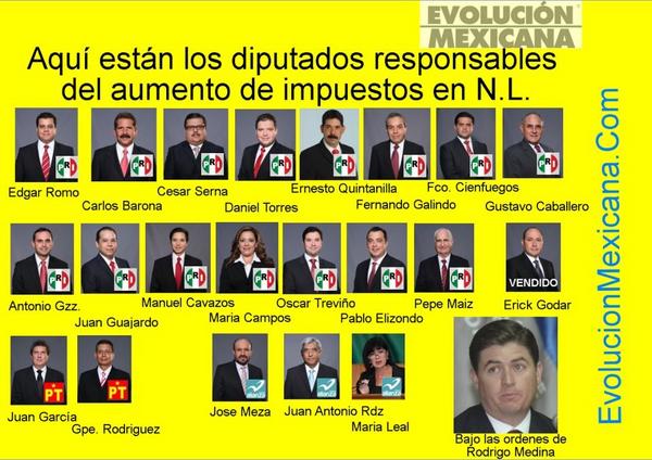 zapatamty's tweet photo. FOTO Diputados Nuevo León que aprobaron aumentar Impuestos y no quisieron eliminar TENENCIA #MtyFollow @evolucionmexc http://t.co/2MfVUmKA