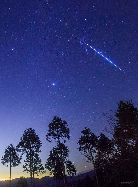 Kagaya 今撮影したオリオンを貫くふたご座流星群の大きな流れ星です Http T Co Phexfvy7