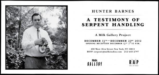 theNYsocialite's tweet image. Opening Reception at Milk Gallery 7-10 tonight
@MilkStudios: @Hunter_Barnes bit.ly/HunterBarnes #SerpentHandling