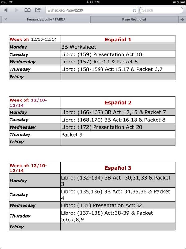 HernandezLSHS's tweet image. Homework for Spanish 1,2,3