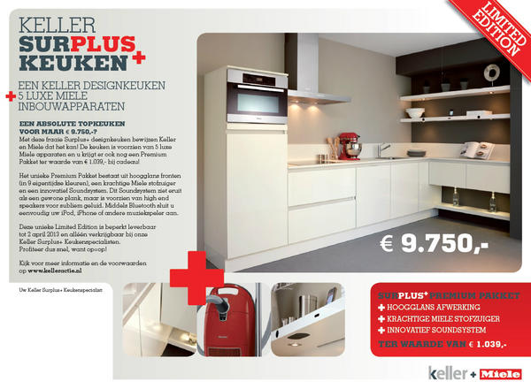 Vanaf nu bij ons in de showroom te zien: hoogglans Keller keuken + Miele apparatuur + soundboard voor slechts 9750,- !