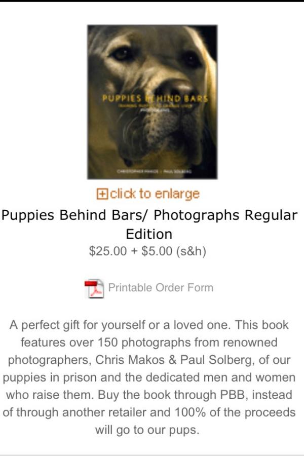 #RT also available are photography books with pictures of the dogs!Check it out! Here's the link: puppiesbehindbars.com/support_mercha…