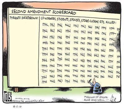 Michael Shermer on Twitter: "Editorial cartoon on today's shooting says it  all: 2nd Amendment scorecard: Tyrants overthrown v. innocent victims dead  http://t.co/3mDeDfDg" / Twitter