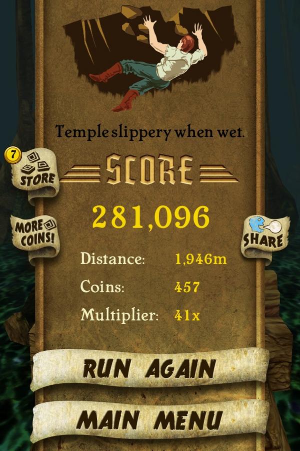 I got 281,096 points while escaping from demon monkeys. Beat that! bit.ly/TempleRunGame #TempleRun