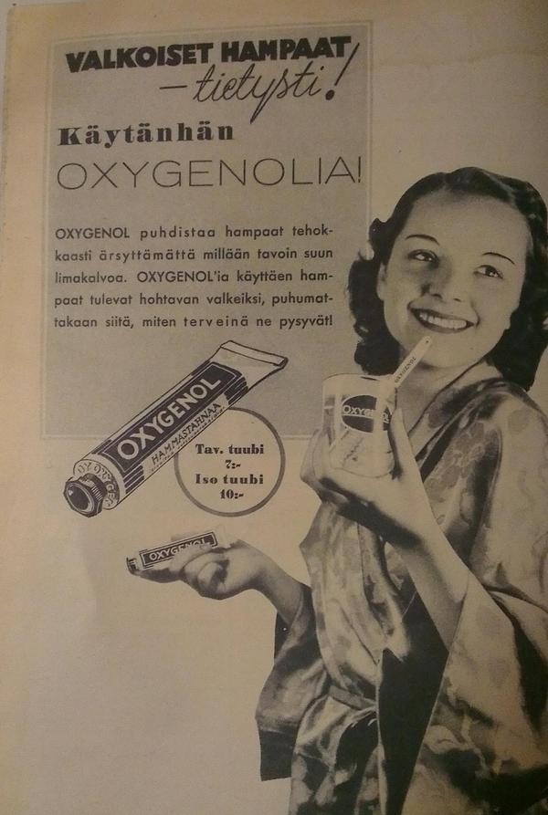 MariedeLeone's tweet photo. Toothpaste commercial from the finnish magazine Kotiliesi, year 1939. I'm so gonna frame this and put in my bathroom. http://t.co/VPgRYgHa