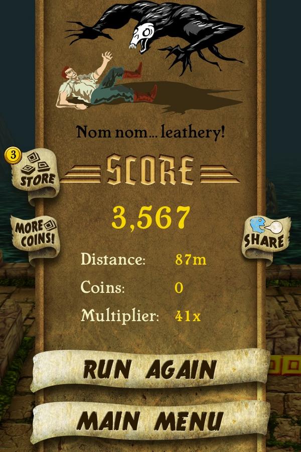 mmweaver4's tweet photo. I got 3,567 points while escaping from demon monkeys. Beat that! http://t.co/riMVsdtJ #TempleRun http://t.co/sEJ1lusE