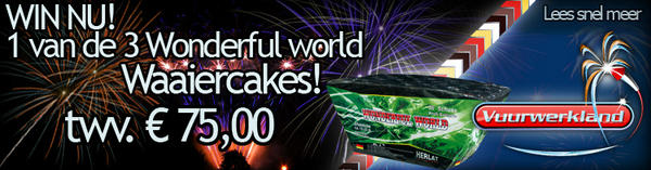 WIN GRATIS VUURWERK! Maak kans op 1 van de 3 Wonderful World waaiercakes t.w.v. € 75.00 !! Volg @vuurwerklandstb en RT!