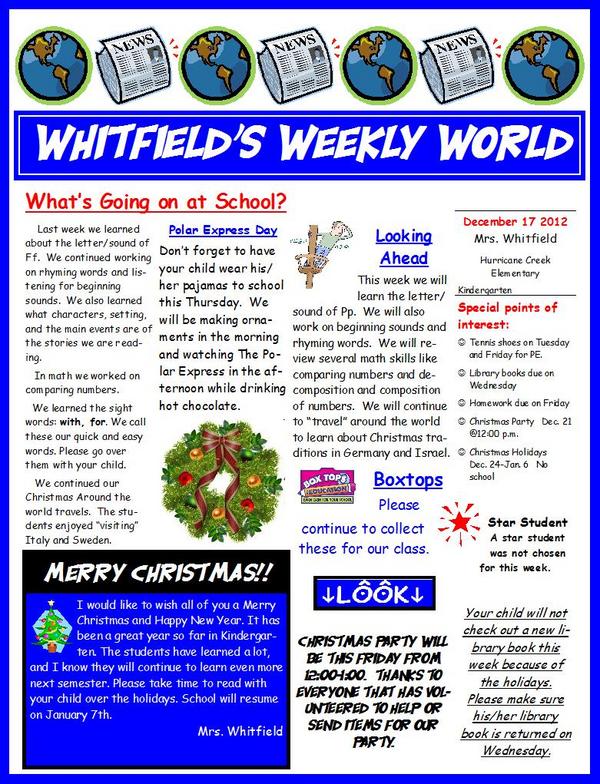 KinderTweetsHCE's tweet photo. Whitfield's Weekly World 12-17-2012 http://t.co/4gbnWMHu