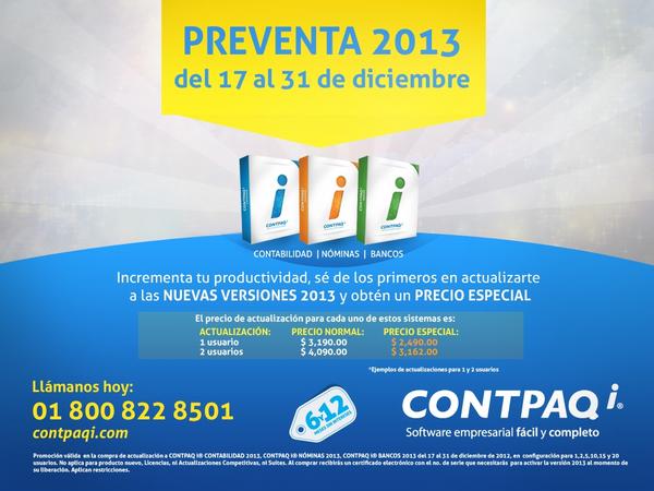 CONTPAQi's tweet image. Incrementa tu productividad, sé de los primeros en obtener nuestras versiones 2013 a un precio especial.