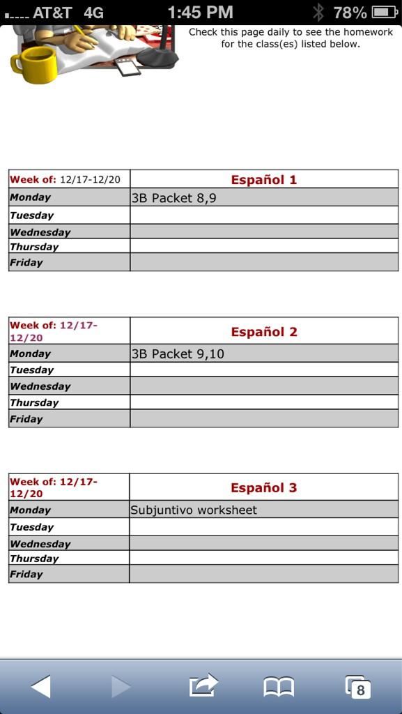 HernandezLSHS's tweet image. Homework for Spanish 1,2,3