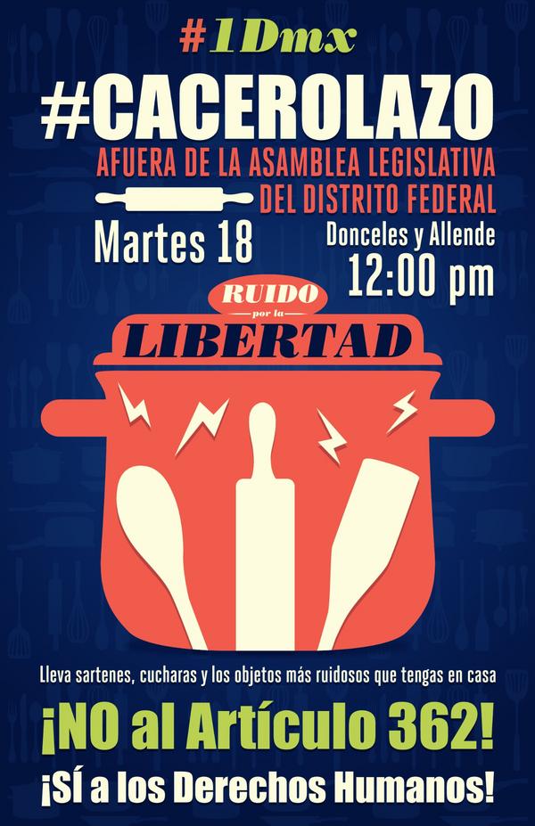 Mañana hay #Cacerolazo para exigir la derogación del artículo 362! Mañana a las 12pm en la
ALDF #Faltan14