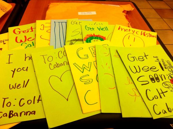 ColtCabana's tweet photo. #SaveColtsFinger is winding down, but children's minister Andy had the kids make cards...ADORABILITY! http://t.co/2Ib3aYYd