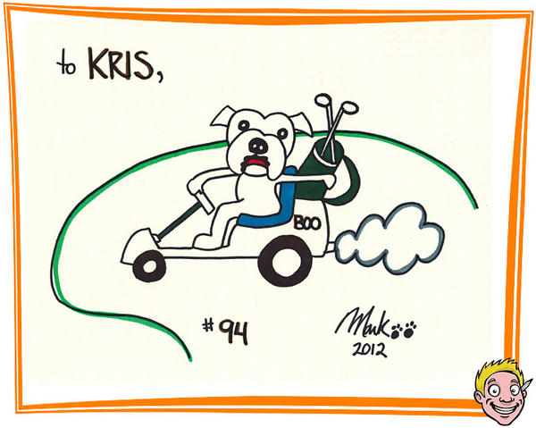 MarkPaws's tweet image. Pet Drawing Number 94: Colleen  wanted her English Bulldog (white), named Boo on or near a golf... markpaws.com/petdrawings/de…