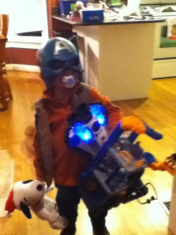 This is shepherd with all of his presents from christmas.