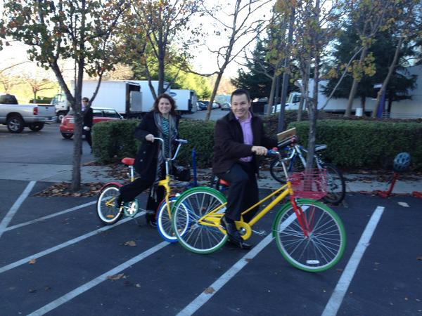MBA students riding Google bikes in the Bay!