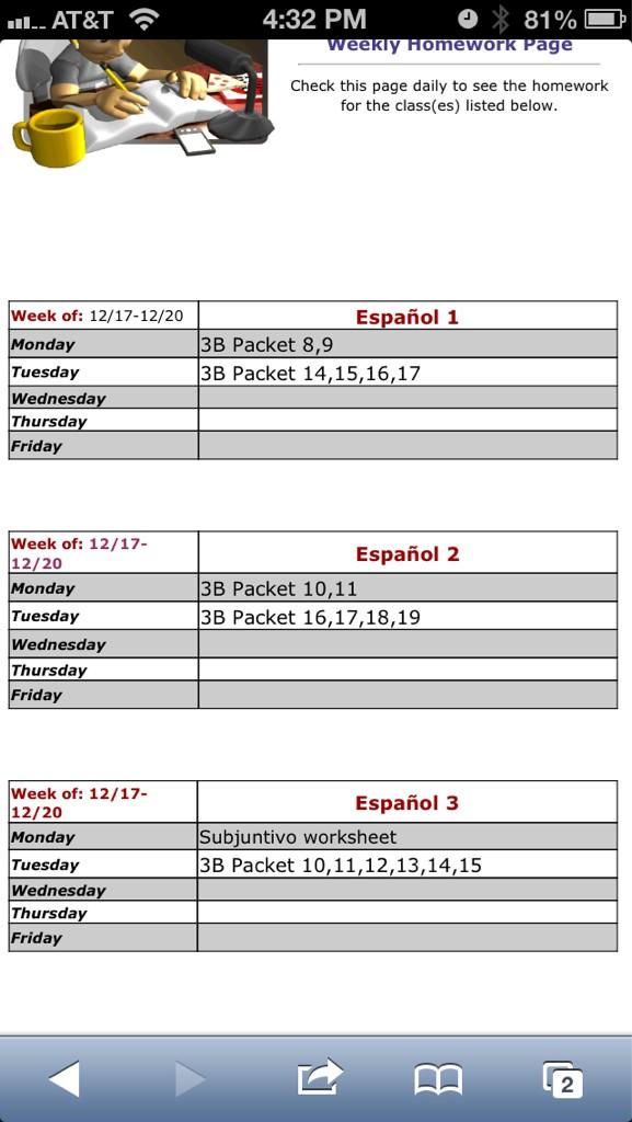 HernandezLSHS's tweet image. Homework for Spanish 1,2,3