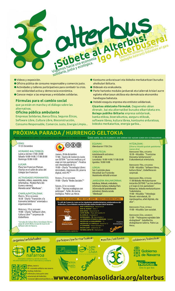 #Alterbús.Siguen charlas C. Libre y #SoftwareLibre. Moneda social, #economíasolidaria y com. justo bit.ly/alterbus-020