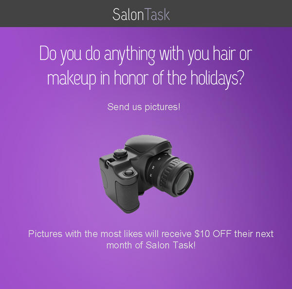 SalonTask's tweet image. How do you do your makeup/hair for the Holidays? Post Pics! Pics with the most attention gets $10 OFF their next month!