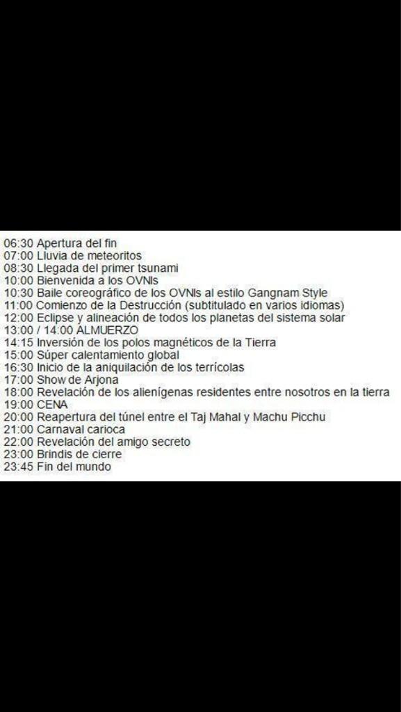 El horario del fin del mundo