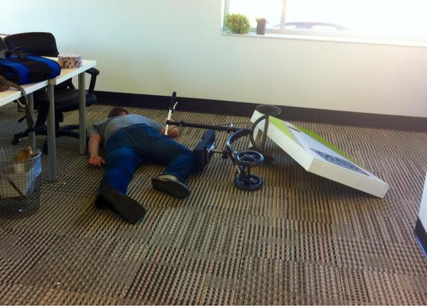 BrookeGillis2's tweet photo. Just witnessed my boss busting his butt on his scooter. Have not laughed that hard since I was ten. http://t.co/Jj6Cv0Ao