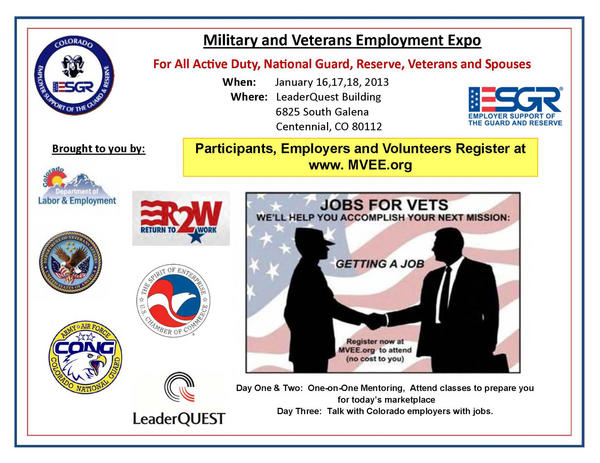 Attn Reservists & Guardsmen - @CO_ESGR is hosting a Military & Veterans Employment Expo 
1/16-1/18. See flyer for info.