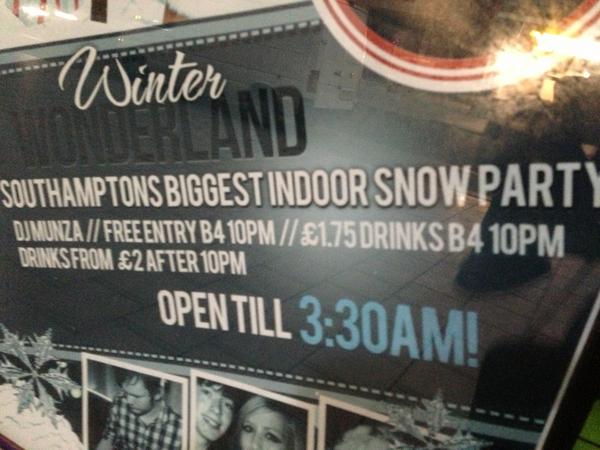 It's only an hour away! FREE ENTRY &amp; £1.75 Drinks B4 10pm! Drinks from £2 after 10pm!
#IndoorSnowParty