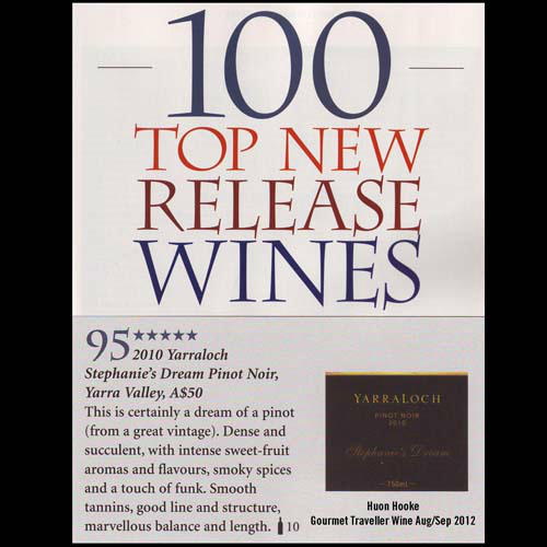 '10 Stephanie's Dream Pinot Noir in GTW TOP 100 NEW RELEASES. 50 doz left, so go to our website before you miss out!
