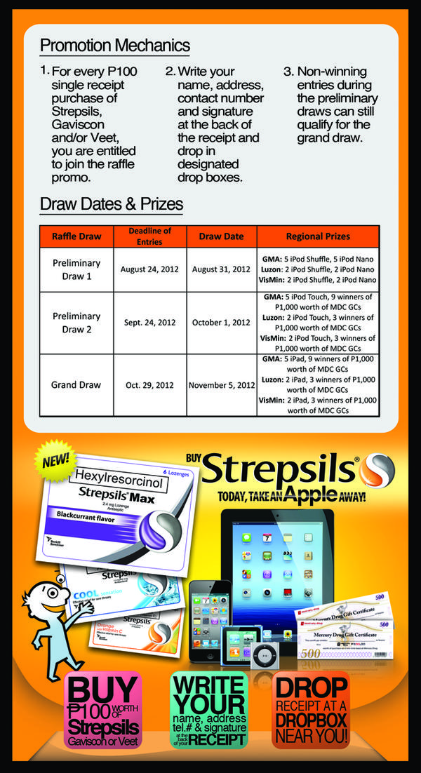 strepsilsPH's tweet photo. Did you know that just by buying P100-worth of STREPSILS, you can win amazing APPLE PRODUCTS? Join now! http://t.co/vIl9ORrJ