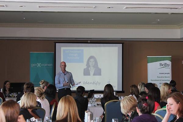 MrsLean's tweet image. Ben Hainsworth centre stage at @genXwomen lunch! Great to learn strategies to improve communication &amp;amp; team management!