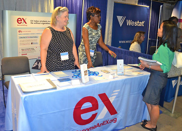 2012NCC's tweet image. "Relearn life without cigarettes" in @LegacyForHealth's booth (602). Free pens and notepads too!