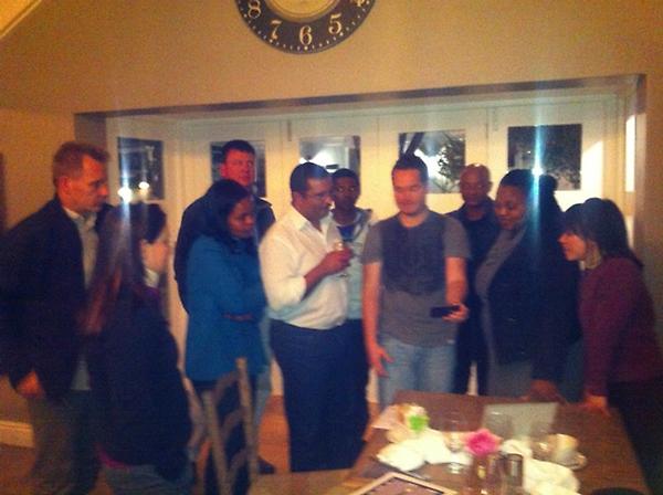 imel's tweet image. Jason from @FuzzyLogicDev demo-ing some of their virtual reality apps at the #georgeza #geekdinner