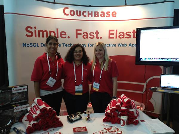 couchbase's tweet image. #NoSQLNow Couchbase booth! Visit us, meet the team, get a tshirt! #nosql