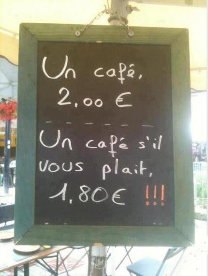 janhabich's tweet photo. "Jedno kafe." – 2 €. "Jedno kafe, prosím." – 1,80 €. Aneb jak naučit děcka chovat se slušně. (via @timekiller_cz) http://t.co/P1EjNE6Q