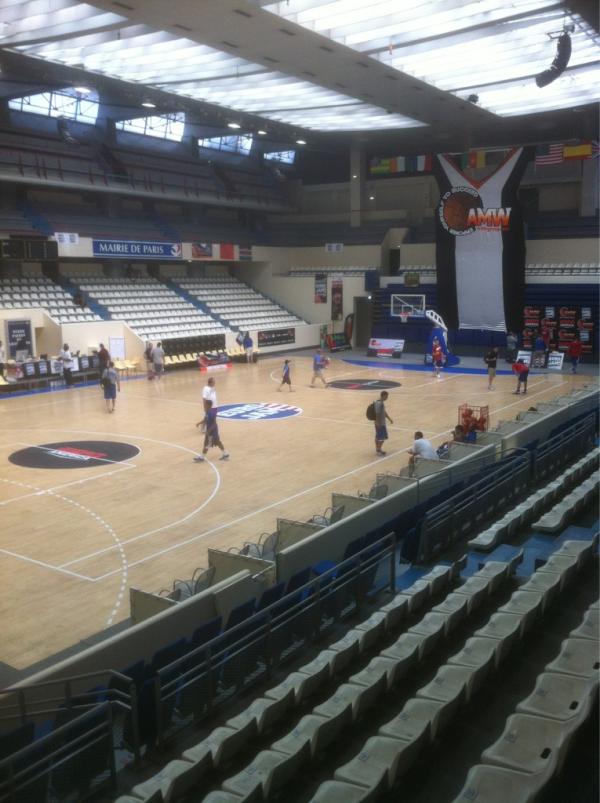 KUAthletics's tweet photo. Jayhawks practicing for tonight's game at Stade Pierre de Coubertin in Paris. http://t.co/7Q6H6rqi
