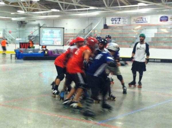 QuadFathers's tweet photo. The MontRoyals are warming up! Bout begins soon. http://t.co/E9UdGRLy