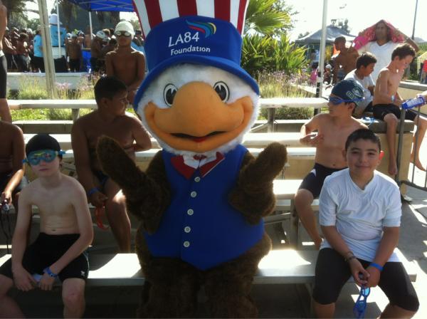 LA84Foundation's tweet image. Sam Eagle keeping the swimmers company in the staging area #SS2012