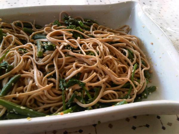 Delicious! Come in and try our soba pasta salad with green beans and rapini!
