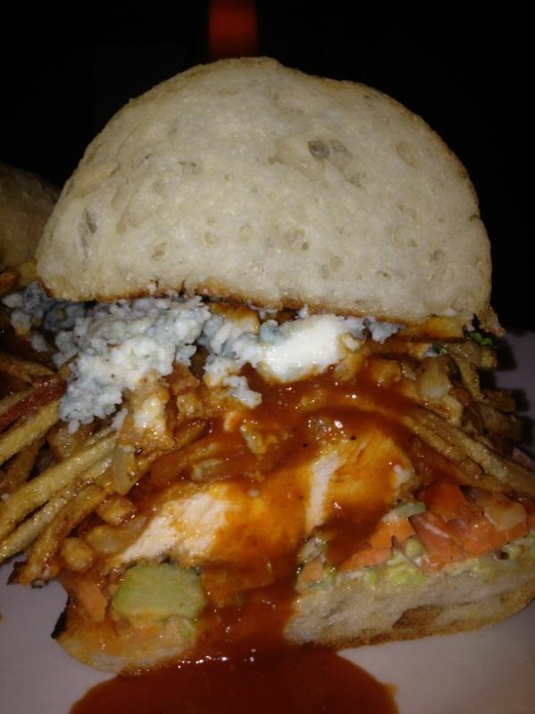 heechino's tweet photo. Buffalo fried chicken sandwich, may tag blue cheese, shredded fried potato, girdinaire slaw, blue cheese dressing. http://t.co/Mqc8yBXt