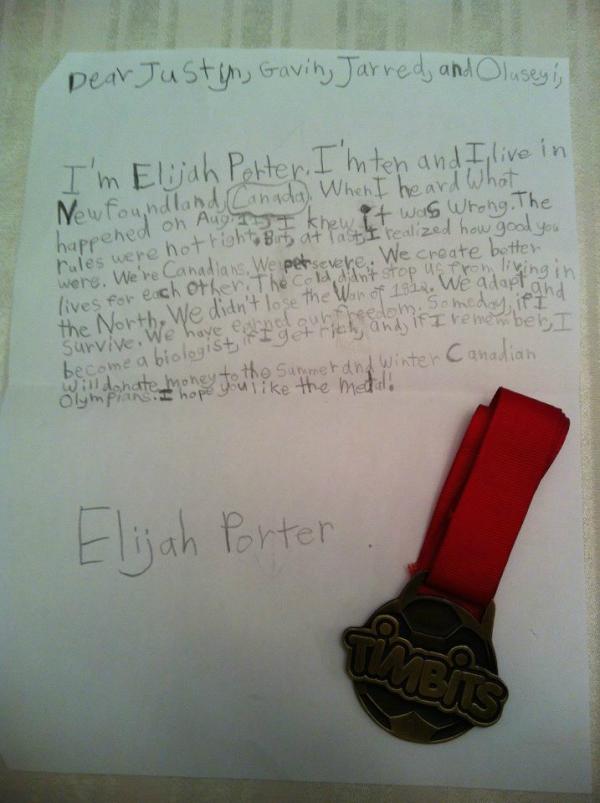 justynwarner's tweet photo. 10yr old Elijah Porter (Nfld) knows the 4x100 team (@jncoolc @Seyi_Smith #GavinSmellie @justynwarner) are heros do you? http://t.co/NSBcOWvg