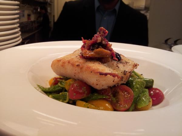 mahabalipuram's tweet photo. Halibut with summer veg Basil pasta http://t.co/0qMXC4Tf