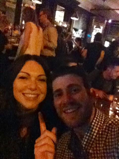 LauraPrepon's tweet photo. Just finished our premiere! Now celebrating with @bryangreenberg http://t.co/JmAZl4rt