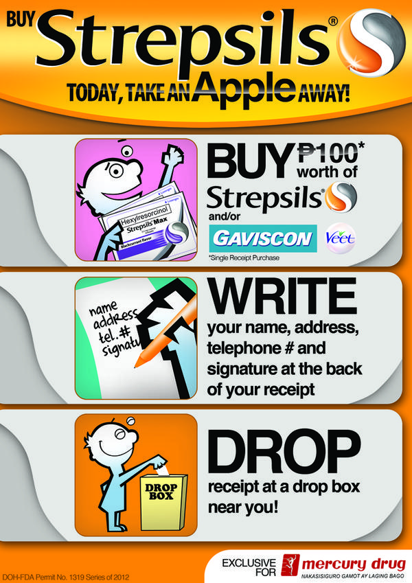 strepsilsPH's tweet photo. Buy STREPSILS today, take an APPLE away! Amazing prizes to be won! Joining is so easy! Just BUY, WRITE and DROP! :D http://t.co/OrwKdoEt