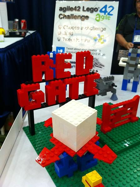 cj_smithy's tweet image. The @redate #deploymentmanager logo using the #Lego on the #agile2012 booth of those nice folks at @agile42