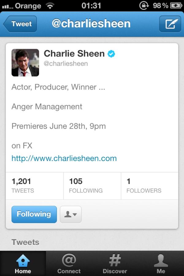 Charlie Sheen Winning Tweet - SelebrityToday